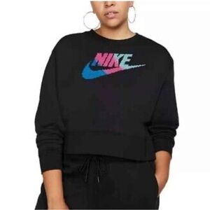 Nike Fleece Sweatshirt Black Multicolor Logo Size Large
